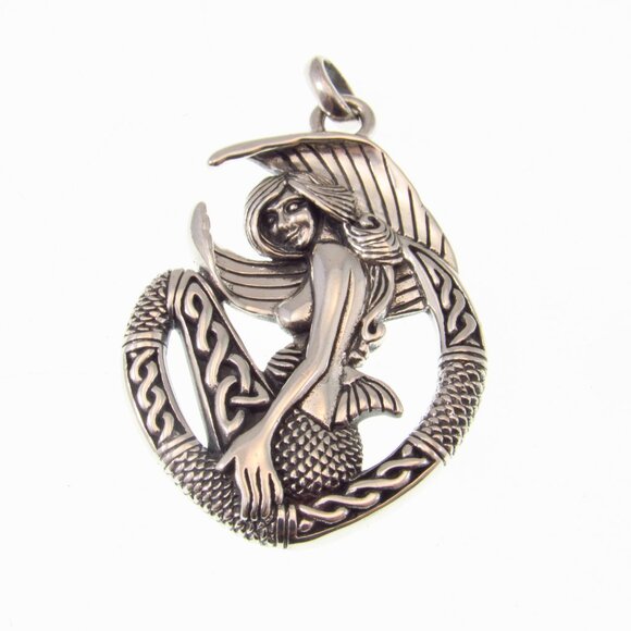 Solid 925 Sterling Silver Celtic Mermaid Goddess Pendant. Nautical Jewelry Gift - Picture 4 of 9